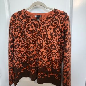 Carole Little Orange and Brown Wool Cardigan XL